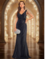 preiswerte Semi-formal / Cocktail-Meerjungfrau  Trompete Quinceanera Kleider elegantes Kleid formelle Hochzeits bodenlang ärmellos V-Ausschnitt V-Rücken mit Perlen