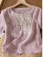 cheap Shirts-Women&#039;s Cotton Linen Shirts Solid Color Elegant Stylish Basic Short Sleeve Crew Neck Regular Tops Daily Embroidered Pink Purple Apricot Summer Spring