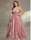 cheap PINK-A-Line Evening Gown Elegant Dress Formal Wedding Floor Length Sleeveless V Neck Satin V Back with Pleats