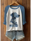 cheap Animals tee-Women&#039;s T Shirt Graphic Animal Dog Vintage Stylish Classic Long Sleeve Crew Neck Long Tops Daily Print Blue Light Blue Summer Spring