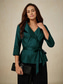 abordables Blouses Élégantes-Femmes Chemisier Hauts de soirée Nœud devant Élégant Métallique Moderne Manche 3/4 Col en V Hauts Réguliers Soirée robe demoiselle d honneur Semi-Formel Cyan Vert Emeraude Printemps, Automne, Hiver
