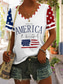 cheap Independence Day Top-Women&#039;s Patriotic  T Shirt Graphic Animal Flag Stylish Casual Short Sleeve V Neck Regular Tops Daily Print Black Red Blue Summer Spring