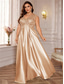 cheap CHAMPAGNE-A-Line Plus Size Dresses Elegant Curve Dress Formal Wedding Floor Length Short Sleeve V Neck Satin Backless with Pleats 2025