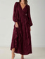 cheap Floor Length-A-Line Mother of the Bride Dress Elegant Simple Minimalist V Neck Wedding Guest Dress Floor Length Floral Chiffon Lace Long Sleeve with Ruched Cascading Ruffles