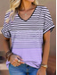 baratos Camiseta listrada e geométrica-Mulheres Camiseta Gráfico Geométrica Listrado à moda Moderno Casual Manga Curta Decote V Tops regulares Diário Imprimir Rosa Azul Roxo Verde Verão Primavera