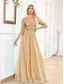 preiswerte Semi-formal / Cocktail-A-Linie Quinceanera Kleider Elegantes Kleid Formal Hochzeit Bodenlänge Halbe Ärmel V-Ausschnitt Tüll mit Pailletten
