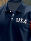 cheap Festival-American Independence Day Men&#039;s American US Flag Polo Shirts Button Up Polos Golf Shirt Short Sleeve Polo Shirts Lapel Fashion Casual Daily Festival Print Summer Navy Blue