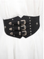 ieftine Centura de dama-Curea elastică lată pentru femei cu catarame vintage triple – centură gotică din piele ecologică pentru corset, pentru rochii și costume