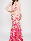 cheap PINK-Hot Pink Mermaid / Trumpet Evening Gown Elegant Dress with Stretch Crepe Jacket Semi Formal Wedding Floor Length Sleeveless Strapless Floral Embroidery Lace