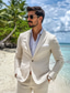 cheap Beach Suits-Men&#039;s Linen Suits Summer Wedding Casual Beige Daily Lightweight Suits Solid Colored Standard Fit 2 Piece Single Breasted One-button