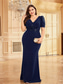 cheap BLUE-Mermaid / Trumpet Plus Size Dresses Elegant Curve Dress Formal Wedding Floor Length Short Sleeve V Neck Polyester with Appliques 2025