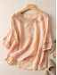 cheap Shirts-Women&#039;s Shirt Cotton Linen Shirts Blouse Solid Color Basic Casual 3/4 Length Sleeve Crew Neck Regular Tops Daily Lace Patchwork Black Yellow Pink Green Summer