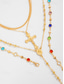 billiga Kvinnors halsband-Damhalsband med flerskiktat korshänge i guld och silver, satt med flerfärgade pärlor - moderna religiösa smycken för vardagsbruk, avslappnade utflykter och speciella tillfällen
