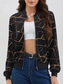 cheap Bomber Jacket-Women&#039;s Bomber Jacket Comfortable Breathable Zipper Print Casual Geometric Vacation Street Casual Daily Wear Zipper Regular Stand Collar Regular Fit Long Sleeve Outerwear Black Wine Navy Blue Spring