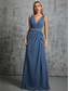 cheap BLUE-Mermaid / Trumpet Quinceanera Dresses Elegant Dress Formal Wedding Floor Length Sleeveless V Neck Chiffon with Slit