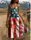 ieftine Rochie de Ziua Independenței-Rochie Maxi Patriaotică pentru Ziua Independenței a Femeilor a Patru Iulie Rochie A Line Rochie Slip Vacanță Casual Sărbătoare Grafică Drapel American Fără Mâneci V Gât Curea Spaghete Galben Deschis