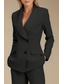 cheap Mom&#039;s Pant Suits-Blue Black Two Piece Pantsuit Mother of the Bride Blazer Set Elegant Lapel Floor Length Stretch Fabric Long Sleeve with Buttons Solid Color