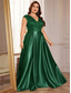 cheap CHAMPAGNE-A-Line Plus Size Dresses Elegant Curve Dress Formal Wedding Floor Length Short Sleeve V Neck Satin Backless with Pleats 2025