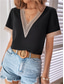 cheap Lace Tops-Women&#039;s Blouse Solid Color Elegant Stylish Basic Short Sleeve V Neck Regular Tops Daily Lace Patchwork Black White Navy Blue Beige Summer