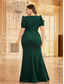 cheap BLUE-Mermaid / Trumpet Plus Size Dresses Elegant Curve Dress Formal Wedding Floor Length Short Sleeve V Neck Polyester with Appliques 2025