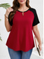 cheap Plus Size T Shirts-Women&#039;s Plus Size Tops T Shirt Solid Color Patchwork Short Sleeve V Neck Casual Daily Polyester Summer Spring Red Blue