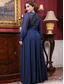 billige BLÅ-A-Linje Kveldskjole Elegant Kjole Formell Bryllup Gulvlengde Langt Erme Crew Neck Chiffon med Folder