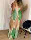 preiswerte Streifen- und geometrische Kleider-Damen Maxikleid Etui-Kleid Unterkleid Urlaub Lässig Boho Outdoor Ausgehen Normale Passform Geometrisch Ärmellos Spaghettiträger Gelb Wein Purpur Grün Sommer