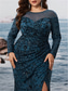 billiga BLÅ-Havfrue  Trumpet Plus Size Klänningar Elegant Curve Klänning Formell Bröllop Golvlängd Långärmad Rundhals Polyester med Slits 2025