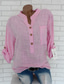 economico Camicie-Per donna Camicia di lino Top Lungo in Cotone Top Bianco in Cotone Blusa Bianca in Cotone Tinta unica Moda Scollo a V Streetwear Quotidiano Bottoni Bianco Rosa Rosso Blu Fucsia Primavera &amp; Autunno