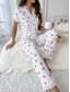 cheap Women&#039;s Sleep Tops &amp; Bottoms-Women&#039;s Pajama Set Casual Comfort Cherry Elastic Waist Shirt Pant Home Daily Short Sleeve V Neck White Summer Spring Fall Regular Fit