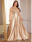 cheap CHAMPAGNE-A-Line Plus Size Dresses Elegant Curve Dress Formal Wedding Floor Length Short Sleeve V Neck Satin Backless with Pleats 2025
