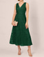 cheap Tea Length-A-Line Mother of the Bride Dress Elegant Simple Minimalist V Neck Floor Length Lace Tulle Sleeveless with Ribbon Embroidered Appliques