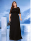 voordelige Zwart-A-Lijn Plus Size Jurken Elegante Curve Jurk Formele Bruiloft Vloerlengte Halve Mouw Rundhals Chiffon met Beading 2025