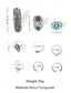 billige Kvinneringer-Boho vintage turkise ringsett for kvinner – 9-delers justerbare midi-ringer i antikk sølv for sigøynerfestivaler, strandantrekk og uformell styling