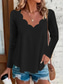 cheap Plain tee-Women's Blouse Eyelet Solid Color Basic Casual Long Sleeve V Neck Regular Tops Daily Black White Pink Khaki Summer