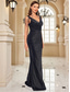 preiswerte Semi-formal / Cocktail-Meerjungfrau  Trompete Quinceanera Kleider elegantes Kleid formelle Hochzeits bodenlang ärmellos V-Ausschnitt V-Rücken mit Perlen