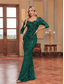ieftine albastru-Rochii de Quinceanera sirenă  trompetă Rochie elegantă Nuntă formală Lungime la podea Mâneci lungi Decolteu în formă de inimă Cu mărgele cu paiete
