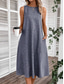 abordables Robe blanche-Femmes Robe Midi Robe d&#039;Été Robe trapèze Robe d&#039;été Vacances Fête Occasionnel Anniversaire Quotidien Fête Coupe régulière Graphique Uni Sans manches Col ras du cou Bleu marine Rose Claire Bleu Gris