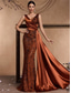 ieftine portocală-Trompetă / Sirenă Rochii de Quinceanera Elegant Rochie Oficial Nuntă Lungime Podea Fără manșon În V Satin cu Rochie cu fanta 2025