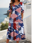 billiga Självständighetsdag Klänning-Självständighetsdagen Kvinnors Patriotiska Fjärde juli Midi Klänning Sommarklänning Plisserad Klänning Semester Avslappnad Helg Lös Passform Grafisk Randig Amerikanska Flaggan Halvärmad Crew Neck Röd