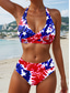 cheap Independence Day swimwear-Women&#039;s Swimwear Patriotic  Bikini 2 Piece Cheeky Swimsuit Backless Vacation Beach Wear Graphic Flag Halter Neck Sleeveless Bathing Suits