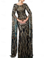 baratos Vestidos de baile-Sereia Longo Vestido de baile com capa Vestidos de noite Vestido formal Elegante Manga Longa Gola Redonda Baile de Formatura Festa de Noite Paetês com Lantejoulas