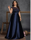 cheap BLUE-A-Line Plus Size Dresses Elegant Curve Dress Formal Wedding Floor Length Sleeveless Crew Neck Satin with Pleats 2025