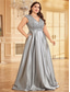 cheap CHAMPAGNE-A-Line Plus Size Dresses Elegant Curve Dress Formal Wedding Floor Length Short Sleeve V Neck Satin Backless with Pleats 2025