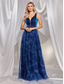cheap BLUE-A-Line Quinceanera Dresses Elegant Dress Formal Wedding Floor Length Sleeveless V Neck Tulle V Back with Crystals Slit 2025