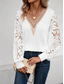 cheap Lace Tops-Women&#039;s Shirt Solid Color Elegant Stylish Basic Long Sleeve V Neck Regular Tops Daily Lace Patchwork White Summer Spring