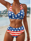 cheap Independence Day swimwear-Women&#039;s Swimwear Patriotic  Bikini 2 Piece Cheeky Swimsuit Backless Vacation Beach Wear Graphic Flag Halter Neck Sleeveless Bathing Suits