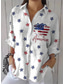 cheap Independence Day Top-Independence Day Women&#039;s Patriotic Fourth of July Shirt Graphic Flag Vintage Tropical Stylish Long Sleeve Shirt Collar Regular Tops Work Daily Buttons Print Black White Blue Sky Blue  Fall