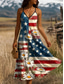 ieftine Rochie de Ziua Independenței-Rochie Maxi Patriaotică pentru Ziua Independenței a Femeilor a Patru Iulie Rochie A Line Rochie Slip Vacanță Casual Sărbătoare Grafică Drapel American Fără Mâneci V Gât Curea Spaghete Galben Deschis