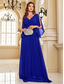 cheap BLUE-A-Line Quinceanera Dresses Elegant Dress Formal Wedding Floor Length Long Sleeve V Neck Chiffon V Back with Pleats Slit 2025